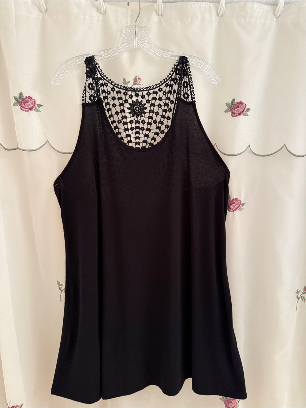Black Crochet Yoke Sleeveless Tank Dress